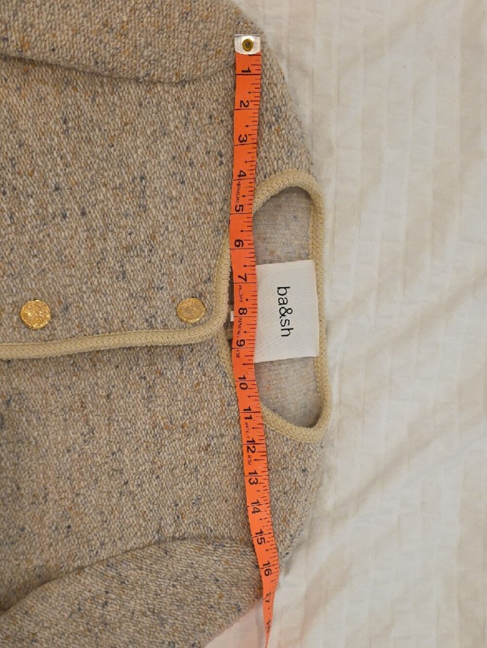 ba&sh Cream Tweed Button Front Cardigan with Gold Buttons - Picture 11 of 15